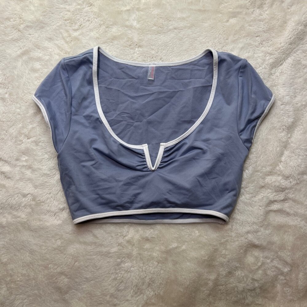 NWT FP Movement Pipe Dream Baby Tee Dusted Cerulean/White Contrast – Women’s M - Picture 2 of 9